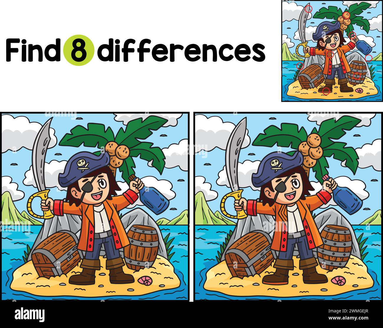 Pirate Captain on an Island Find The Differences Stock Vector Image ...