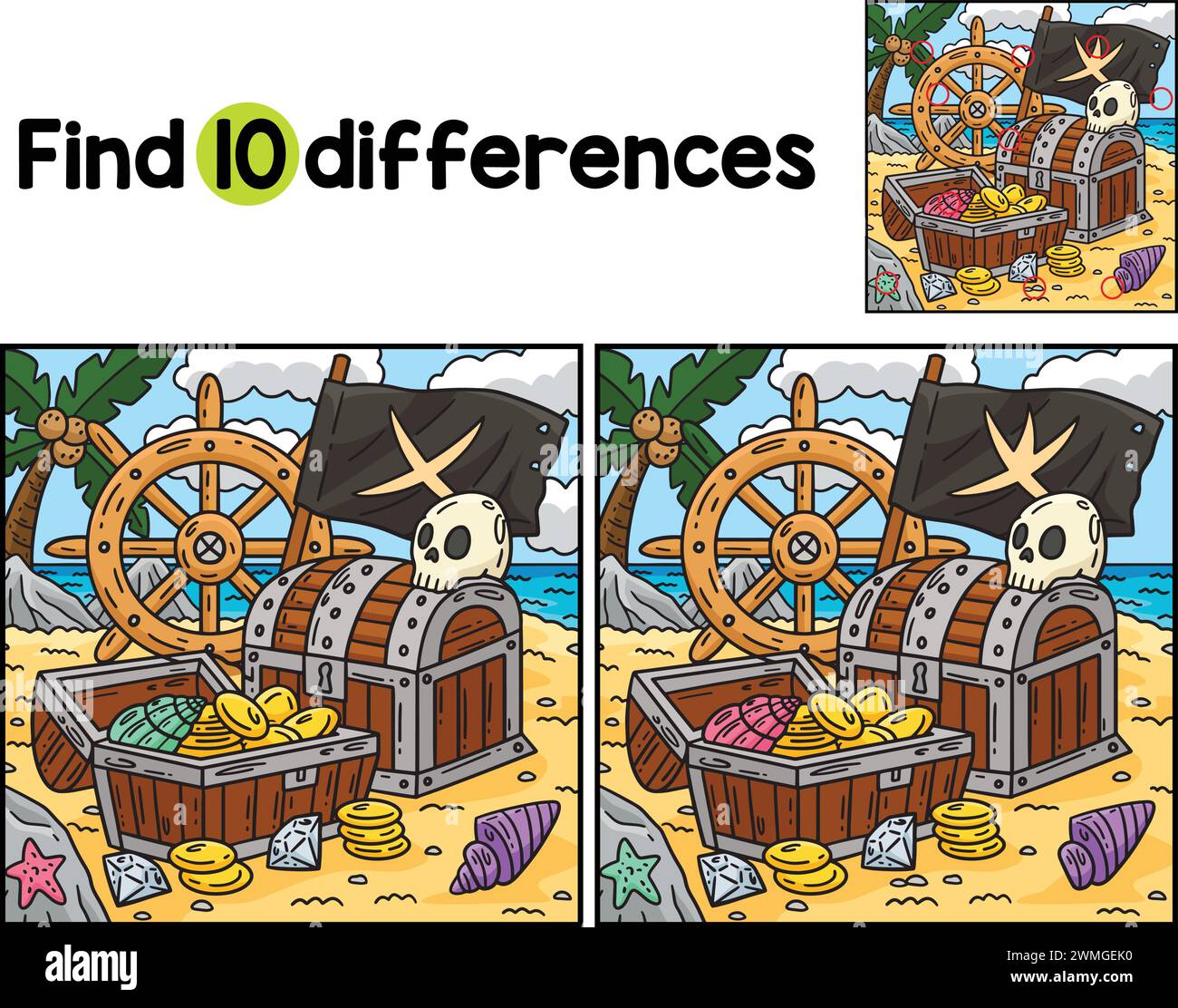 Pirate Differences Pirate Chest with an X Flag Find The Differences Stock Vector Image ...