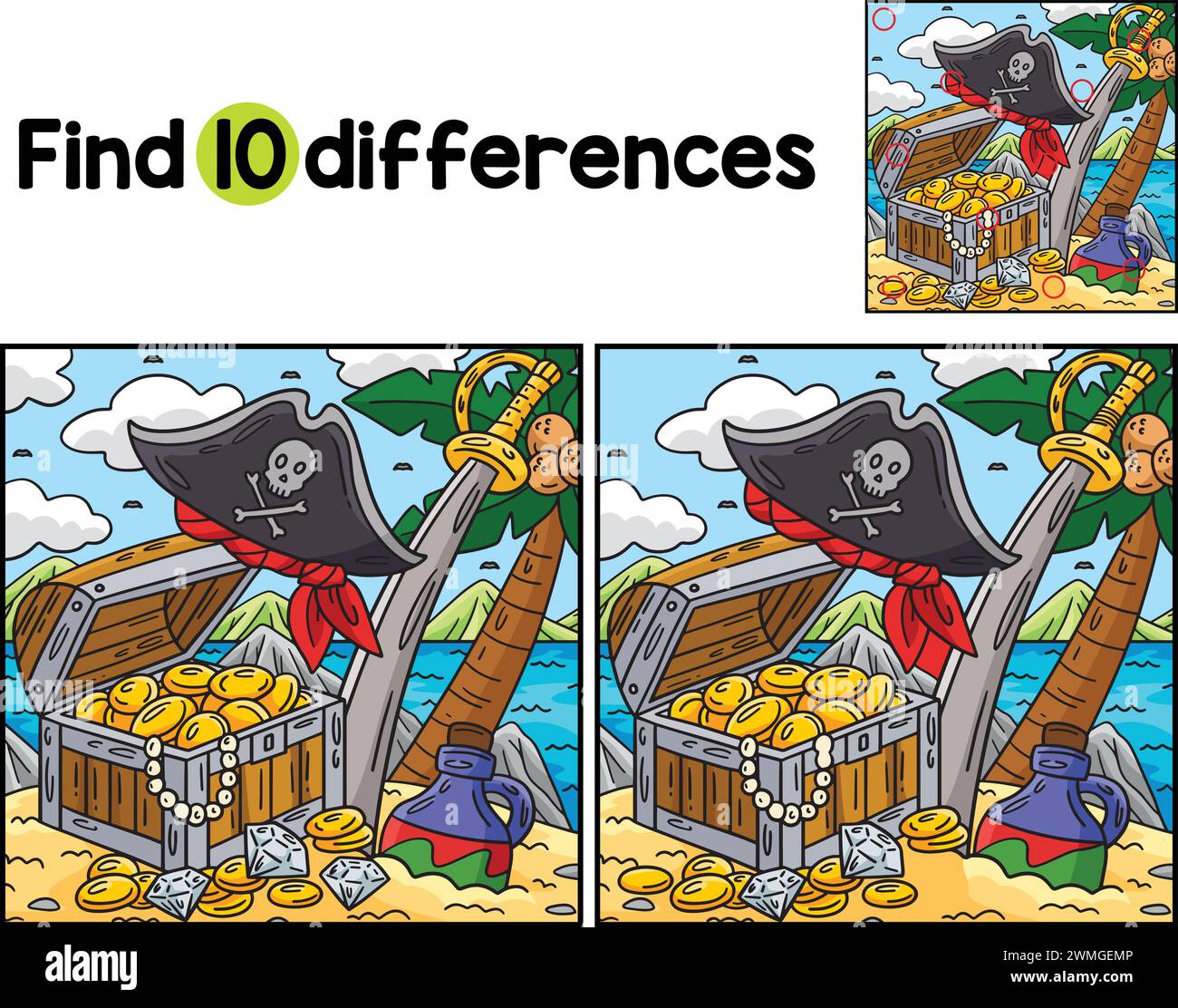 Pirate Treasure, Hat, Cutlass Find The Differences Stock Vector Image ...