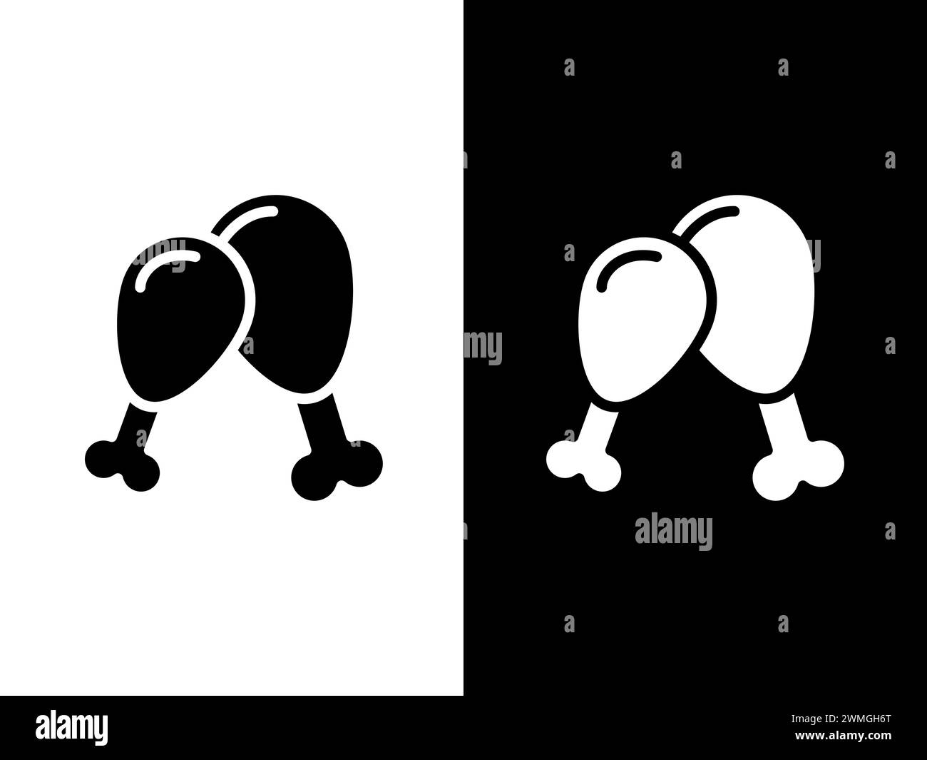 Art illustration design concpet icon black white logo isolated symbol of fried chicken Stock Vector