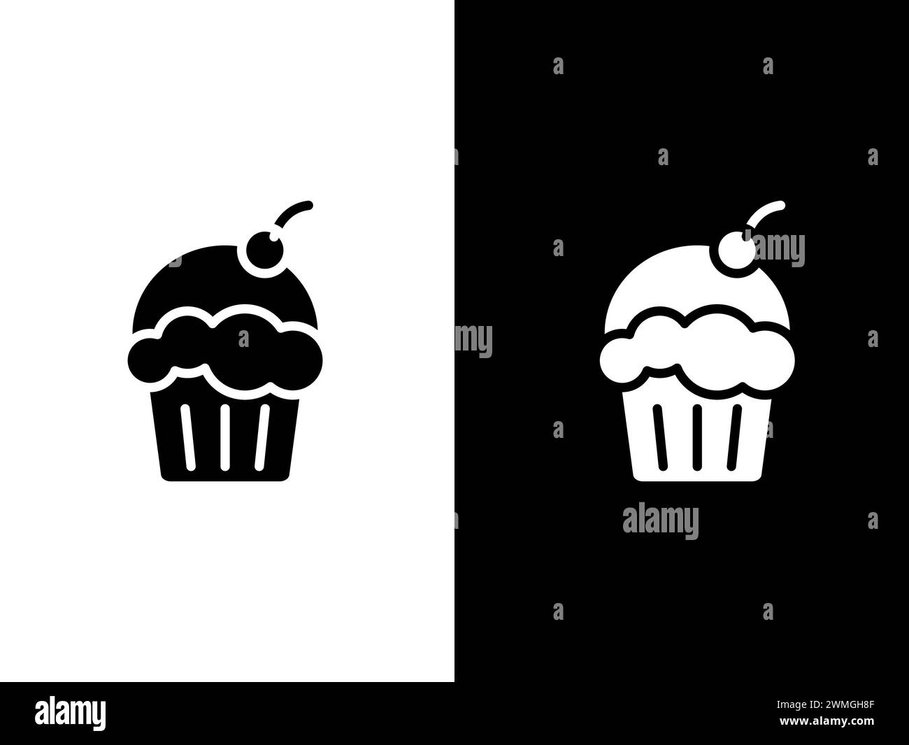 Art illustration design concpet icon black white logo isolated symbol of cup cake Stock Vector