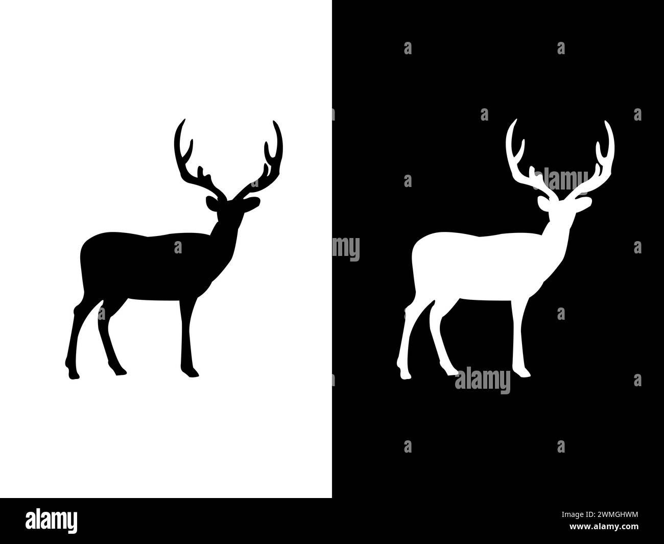 Art illustration design concpet icon black white logo isolated symbol of deer Stock Vector