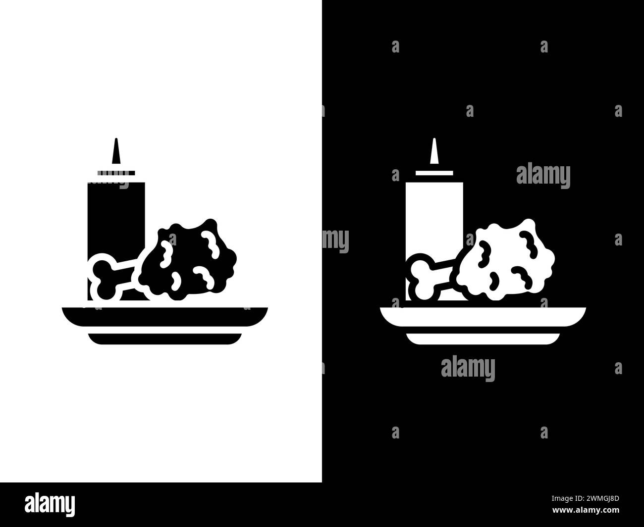 Art illustration design concpet icon black white logo isolated symbol of fried chicken sauce Stock Vector