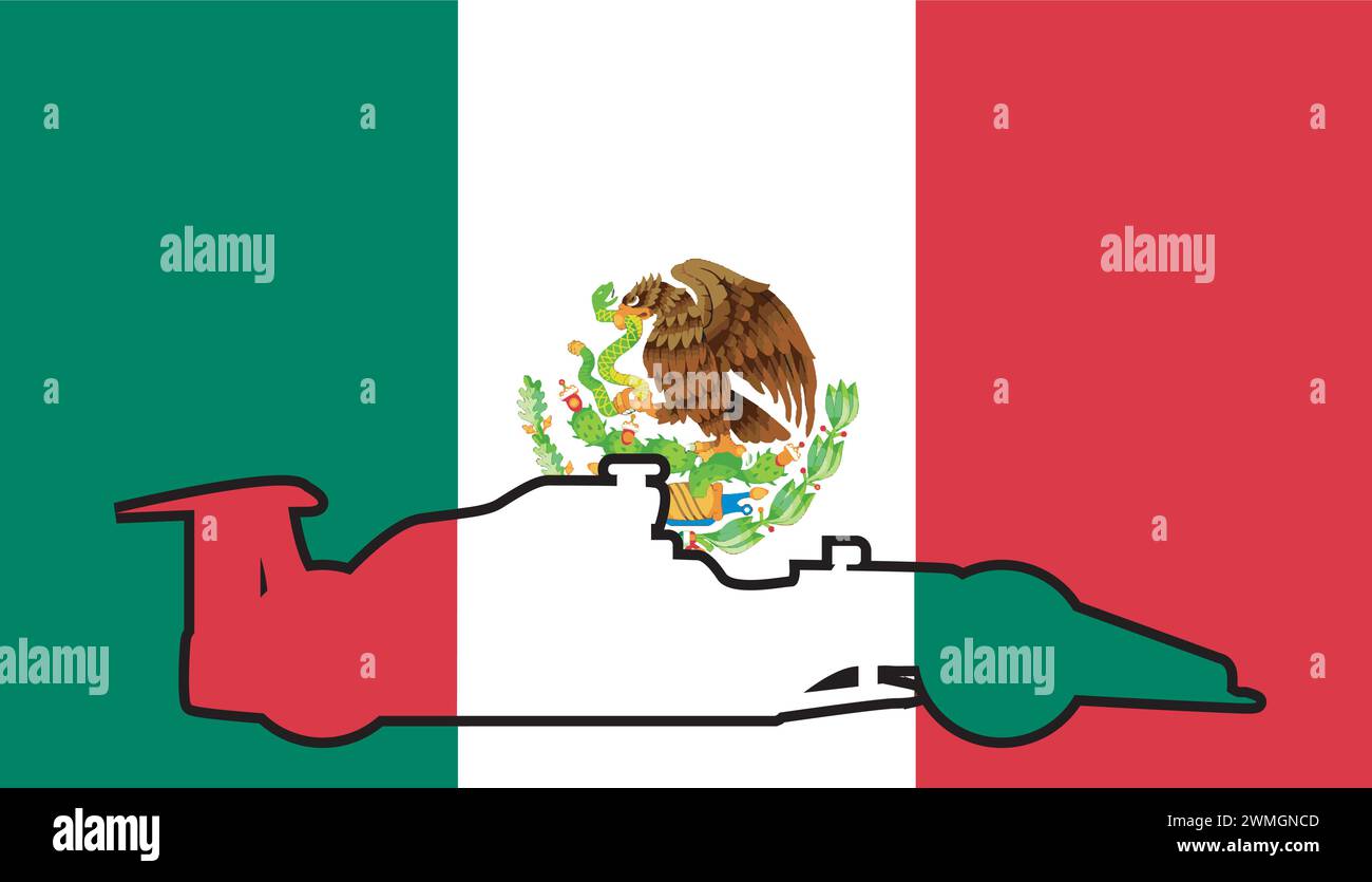 A generic racing car set into the Mexican country flag as a background ...