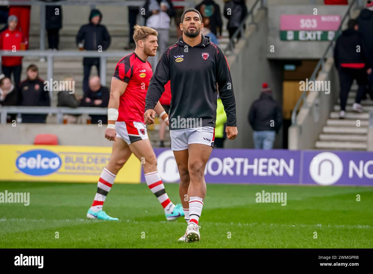 NENE MACDONALD pre game warm up. Salford Red Devils Vs Castleford Tigers Betfred Super League Round 2, Salford Community Stadium, 25th February 2024. Credit: James Giblin/Alamy Live News. Stock Photo