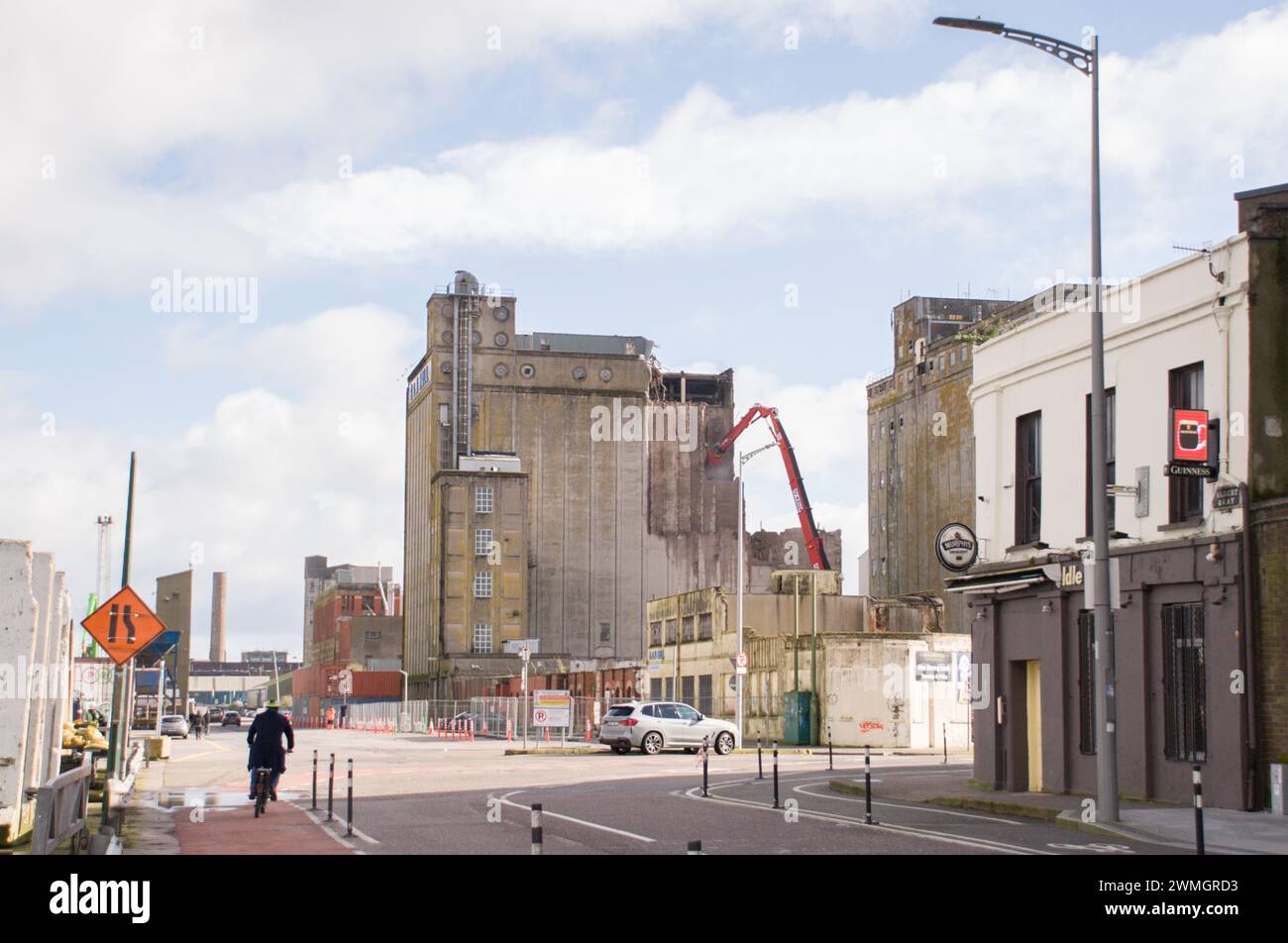 Cork, Ireland. 26th Feb, 2024. Last week saw the start of the massive Kennedy Quay demolition project with the razing of the R&H Hall grain silos. Credit: Karlis Dzjamko/Alamy Live News Credit: Karlis Dzjamko/Alamy Live News Stock Photo