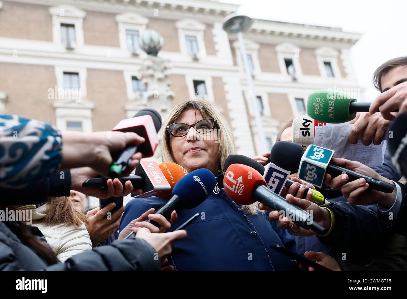 Roma, Italia. 26th Feb, 2024. Foto Cecilia Fabiano/LaPresse 26 Febbraio 2024 Roma, Italia - Politica - Viminale : incontro tra il ministro Piantedosi ed i sindacati sulle manganellate agli studenti nei cortei di Pisa e Firenze Nella foto: Daniela Fumarola February 26, 2024 Roma, Italy - Politics - Viminale: Trade unions meet the interior affair minister about the violence of the police during the student's demonstration of Pisa and Florence In the photo: Daniela Fumarola Credit: LaPresse/Alamy Live News Stock Photo