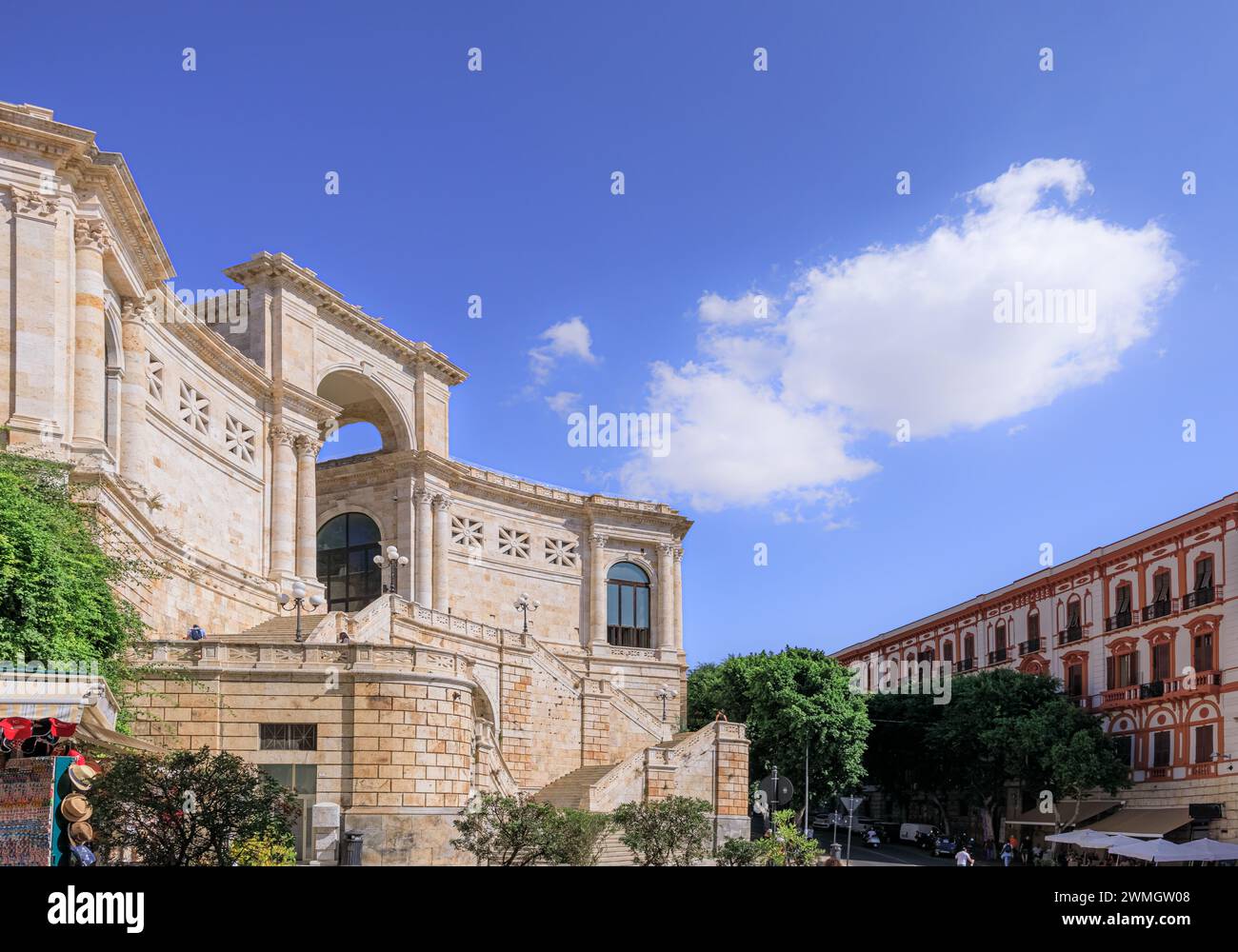 Cityscape of Cagliari, Italy: view of Bastion of Saint Remy, one of the symbols of Sardinia’s capital city. Stock Photo