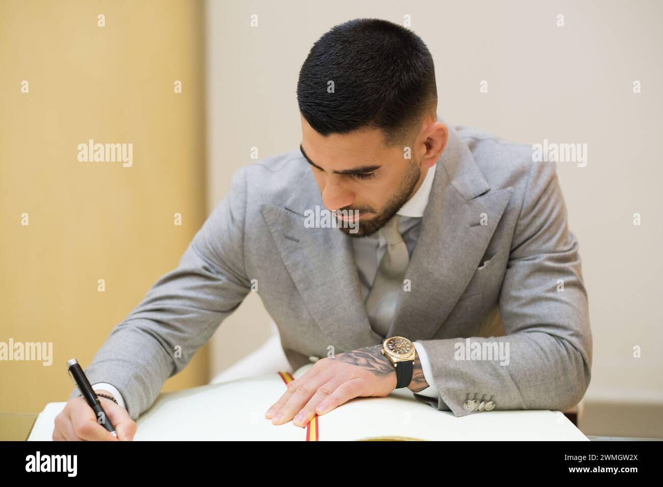 UFC featherweight world champion Ilia Topuria  during a meeting with the president of the Community of Madrid, at the Real Casa de Correos, February 2 Stock Photo