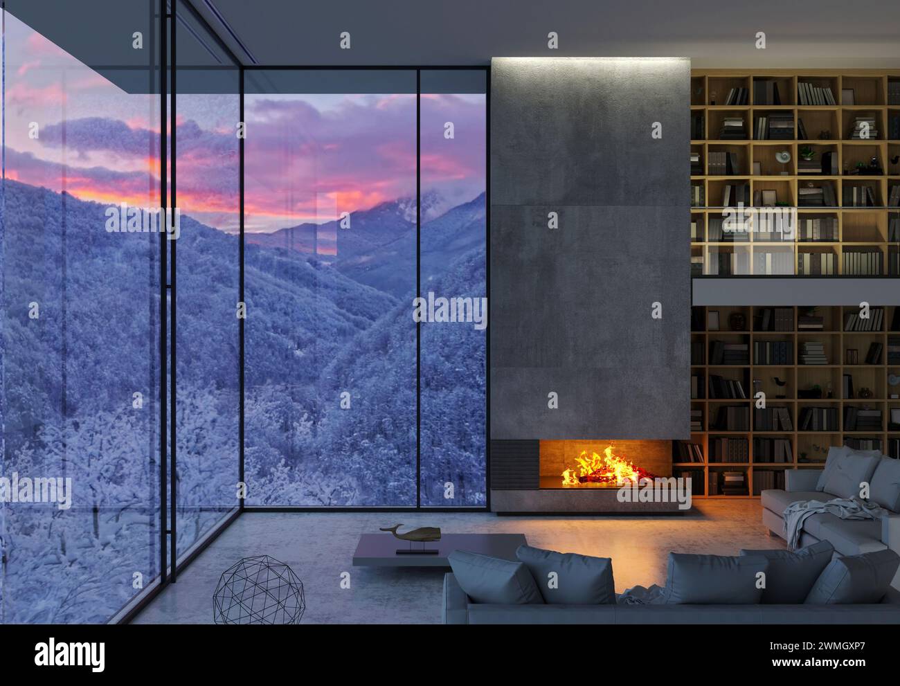 Interior of a modern luxury mountain villa Stock Photo - Alamy