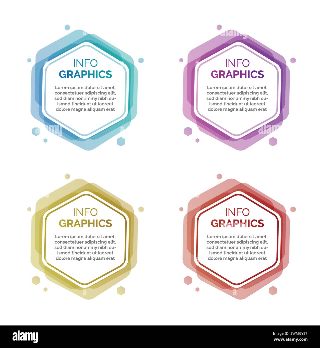Different colour gradients infographic badges, abstract polygon shape composition vector illustration Stock Vector