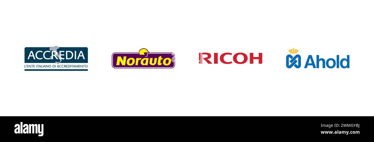 Norauto, Accredia, Ahold, Ricoh 2009 (new). Popular brand logo collection. Stock Vector