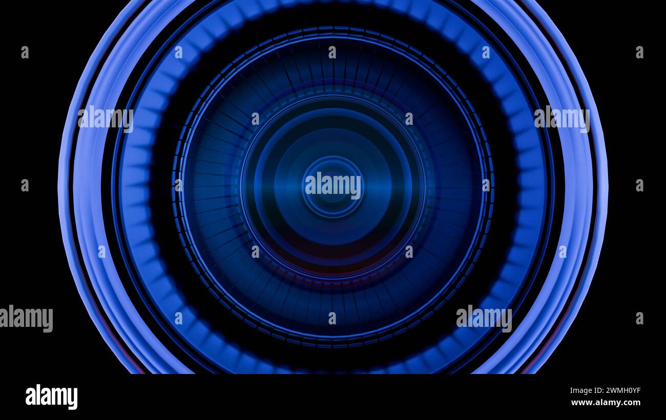 A close-up of a camera lens with multi-colored light painting effects ...