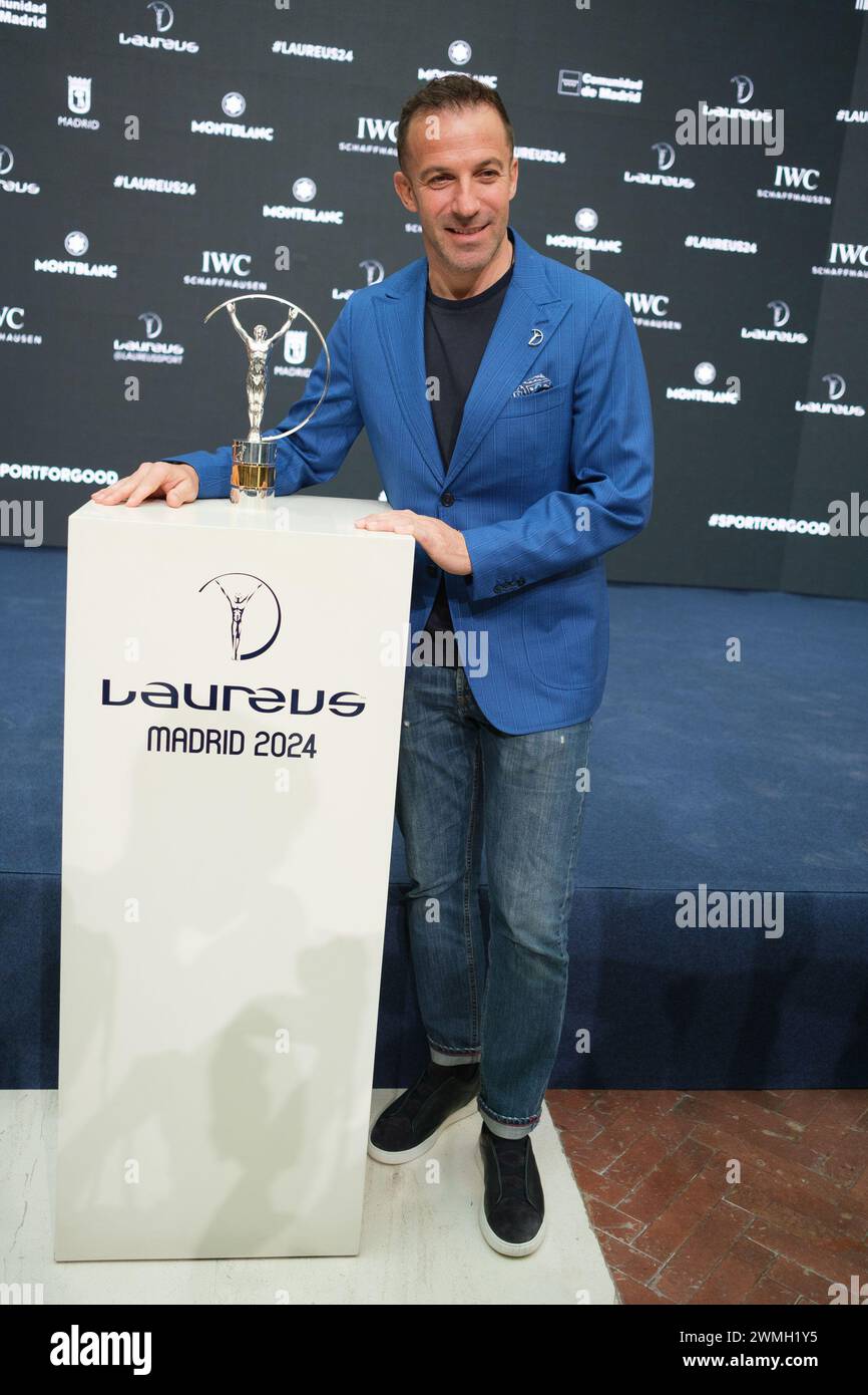 Alessandro del Piero poses with The Laureus World Sports Award trophy during the Laureus World Sports Awards 2024 nominations announcement at Real Ca Stock Photo