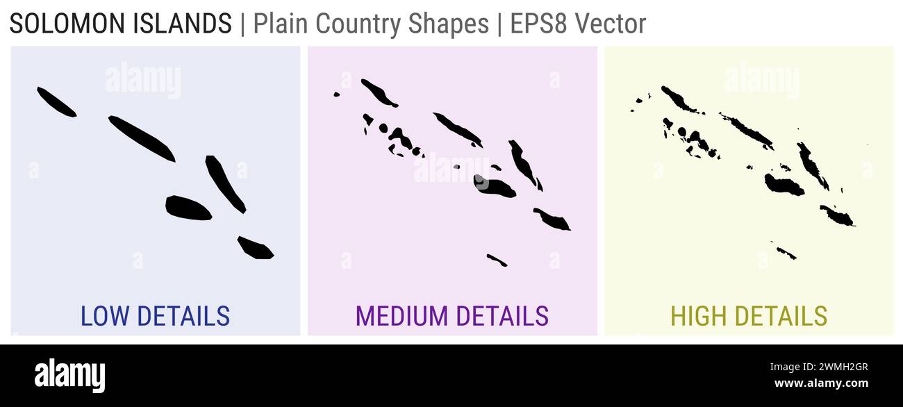 Solomon Islands - plain country shape. Low, medium and high detailed ...