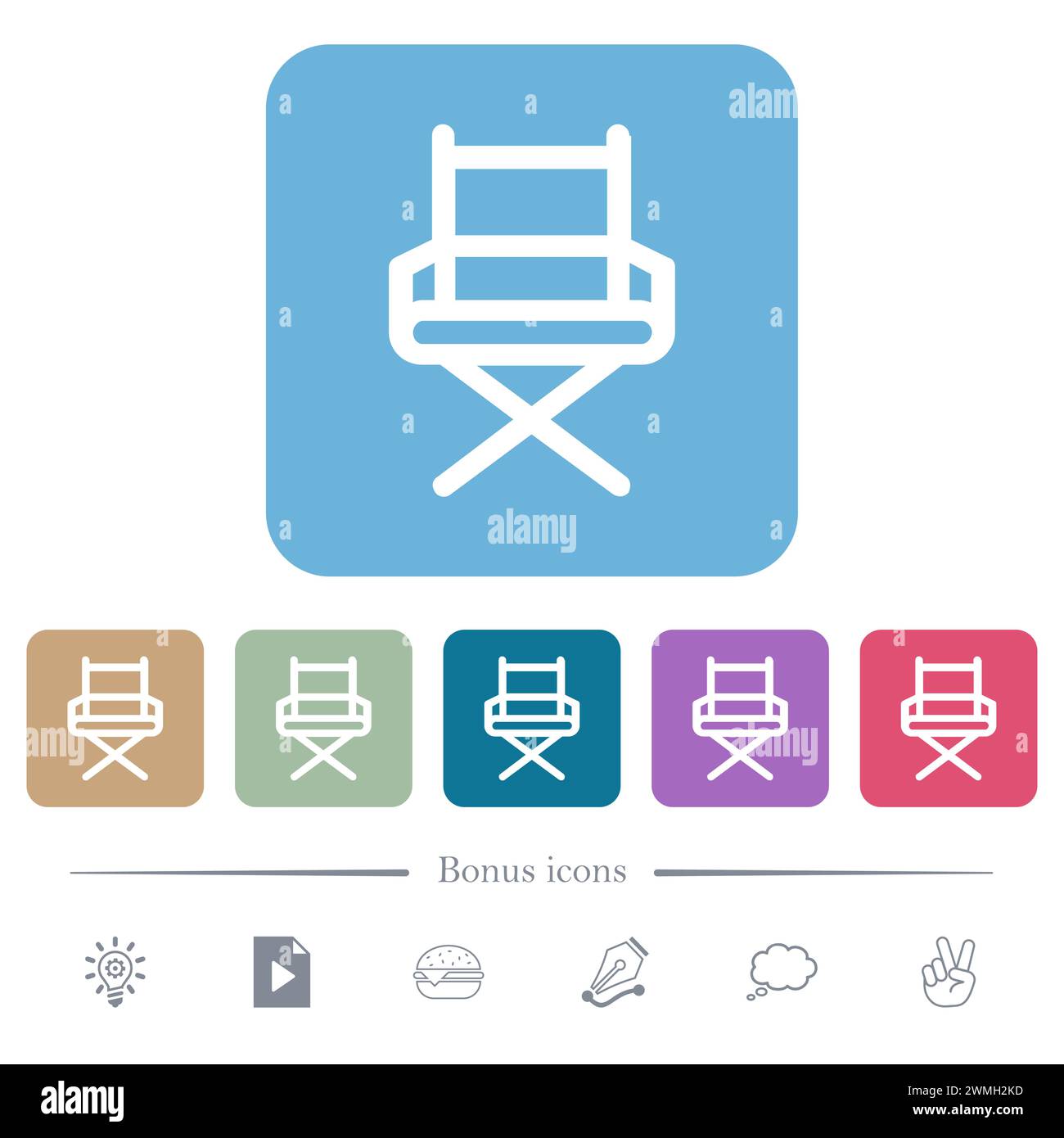 Director chair outline white flat icons on color rounded square ...