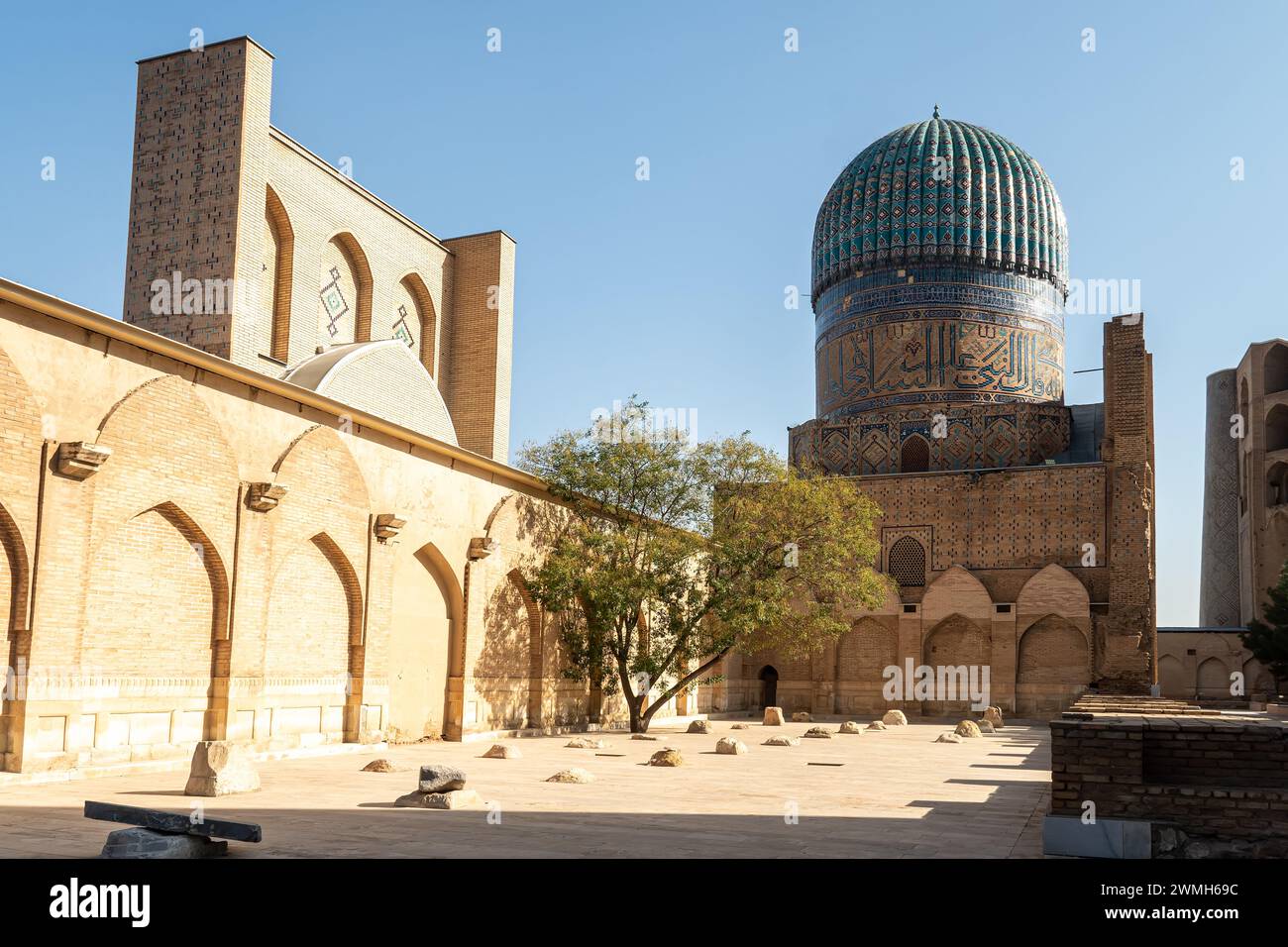 Blue dome of Islamic mosque against the blue sky. The beautiful ...