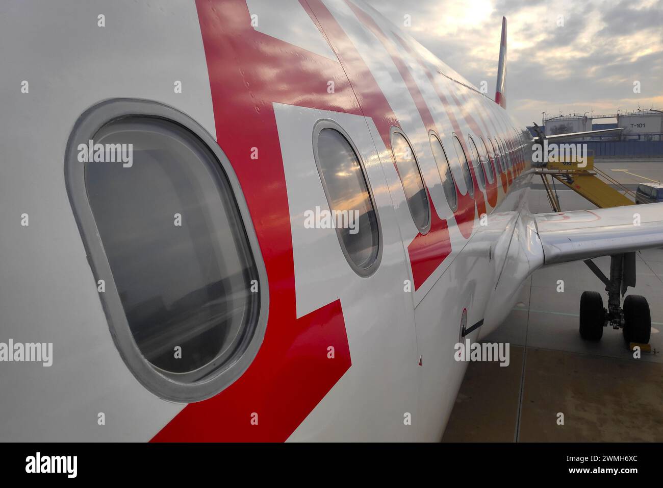 Vienna, Austria - January 31 2024: Plane being boarded at Vienna International Airport. Stock Photo