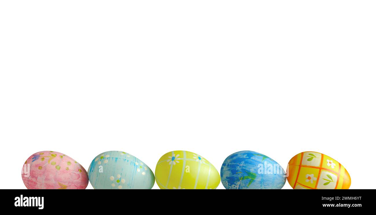multicolored eater eggs isolated on white background,easter,holiday,springtime,background,mockup,design element Stock Photo