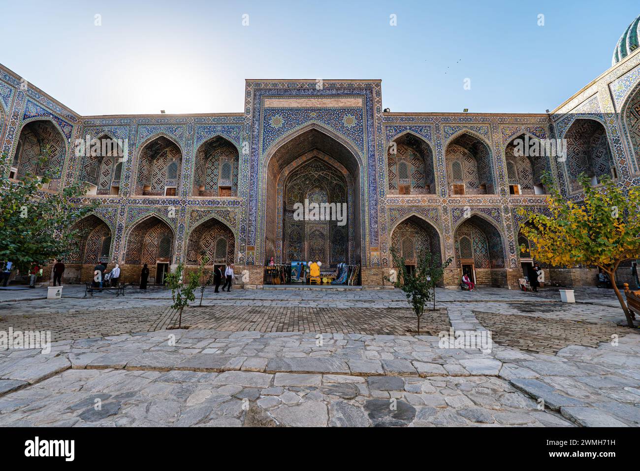 Traditional Uzbek religious architecture in facade of ancient Tilya ...