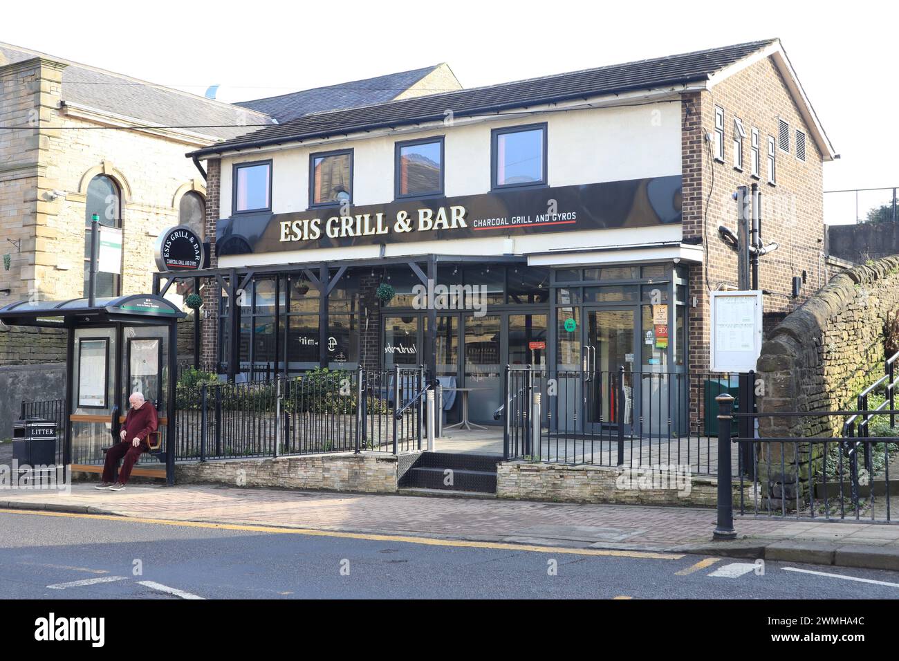 The facade of Esis Grill and Bar Restaurant on a sunny day Stock Photo