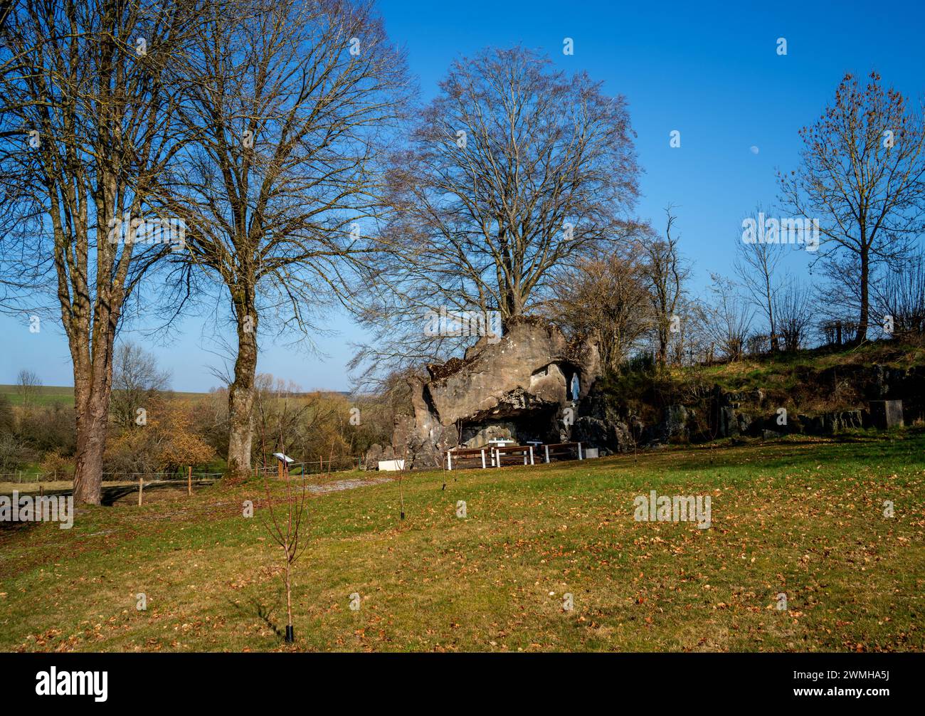 Landscape with artificial Lourdes grotto Stock Photo