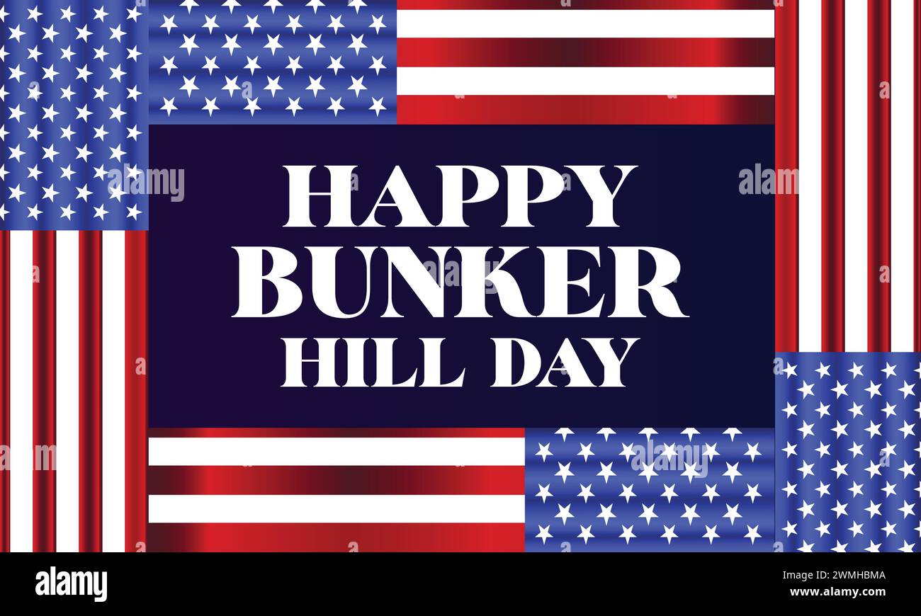 Happy Bunker Hill Day Text With Usa flag background illustration design