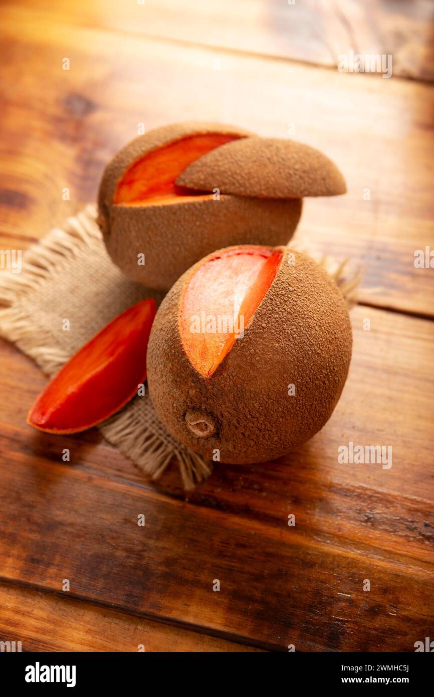 Mamey, (Pouteria sapota) fruit native to Mexico and other American countries, in some countries it is known as Zapote, Sapote or Red Mamey. Stock Photo