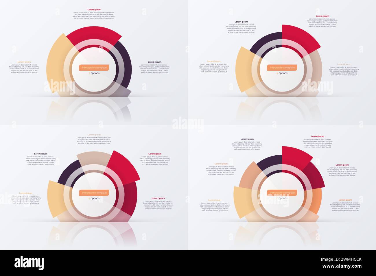 Set of circle infographic diagrams 3 4 5 6 options. Vector illustration Stock Vector