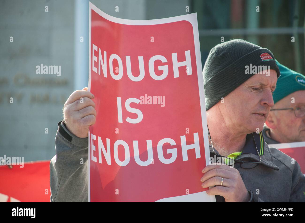 Cork City. Ireland. Irish Farmers Association (IFA) held a protest at the Cork County Council meeting this morning. The protest is part of the IFA’s ‘Enough is Enough’ campaign which aims to highlight farmers' frustration and anger at regulations being imposed on them. Credit: Karlis Dzjamko/Alamy Live News Stock Photo