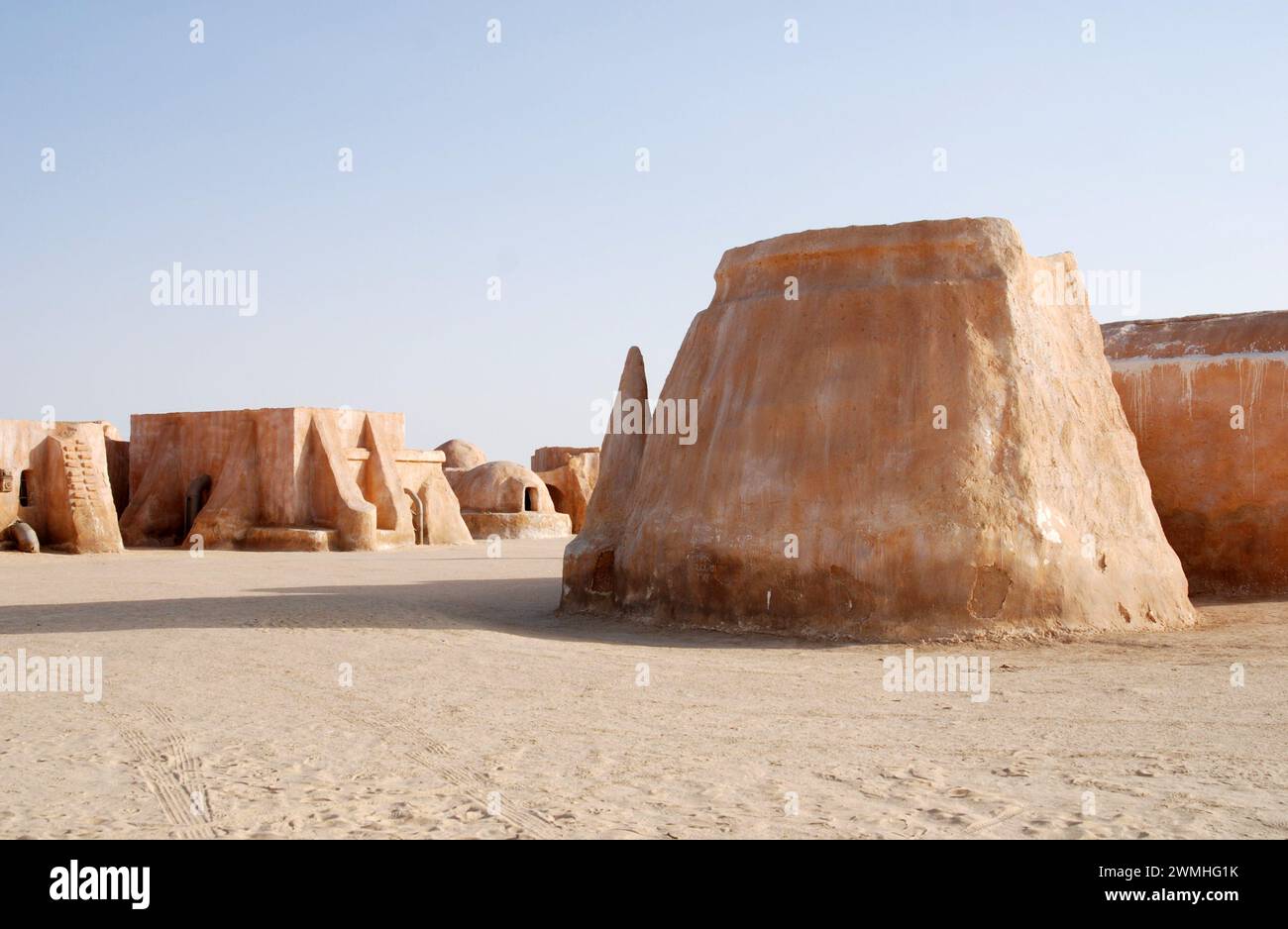 The remains of the Mos Espa Star Wars film set in the Sahara Desert near Tamerza or Tamaghza, Chebika, Tozeur Governorate, Tunisia Stock Photo