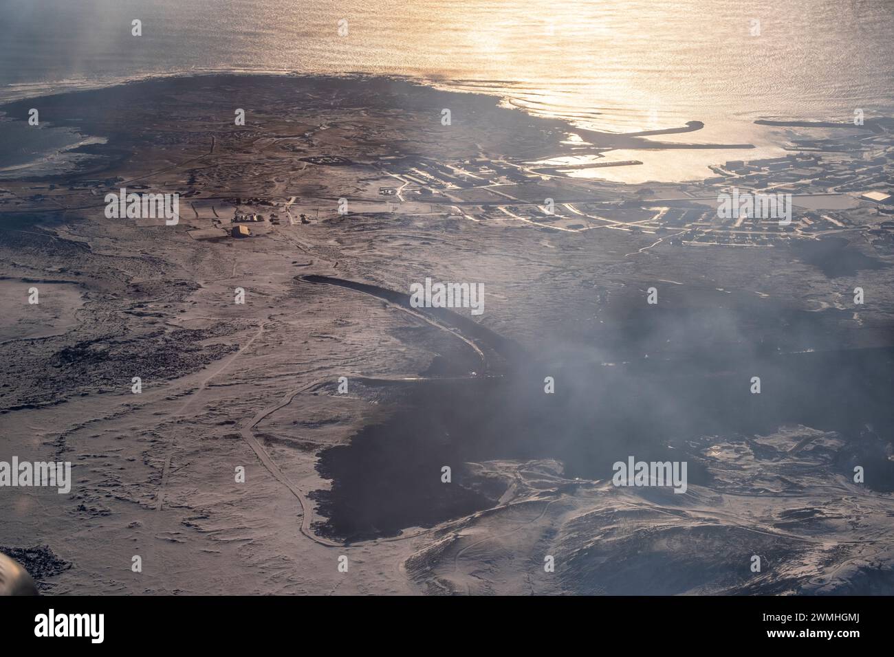 Aerial view of lava flow at Grindavik, Iceland Stock Photo