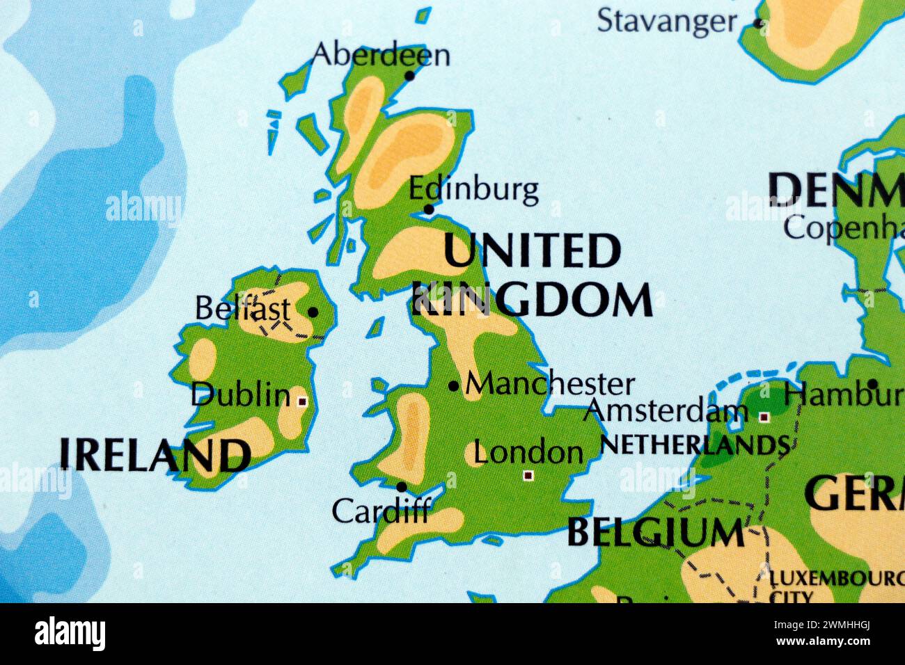 world map of europe, england and ireland bordering country in close up Stock Photo