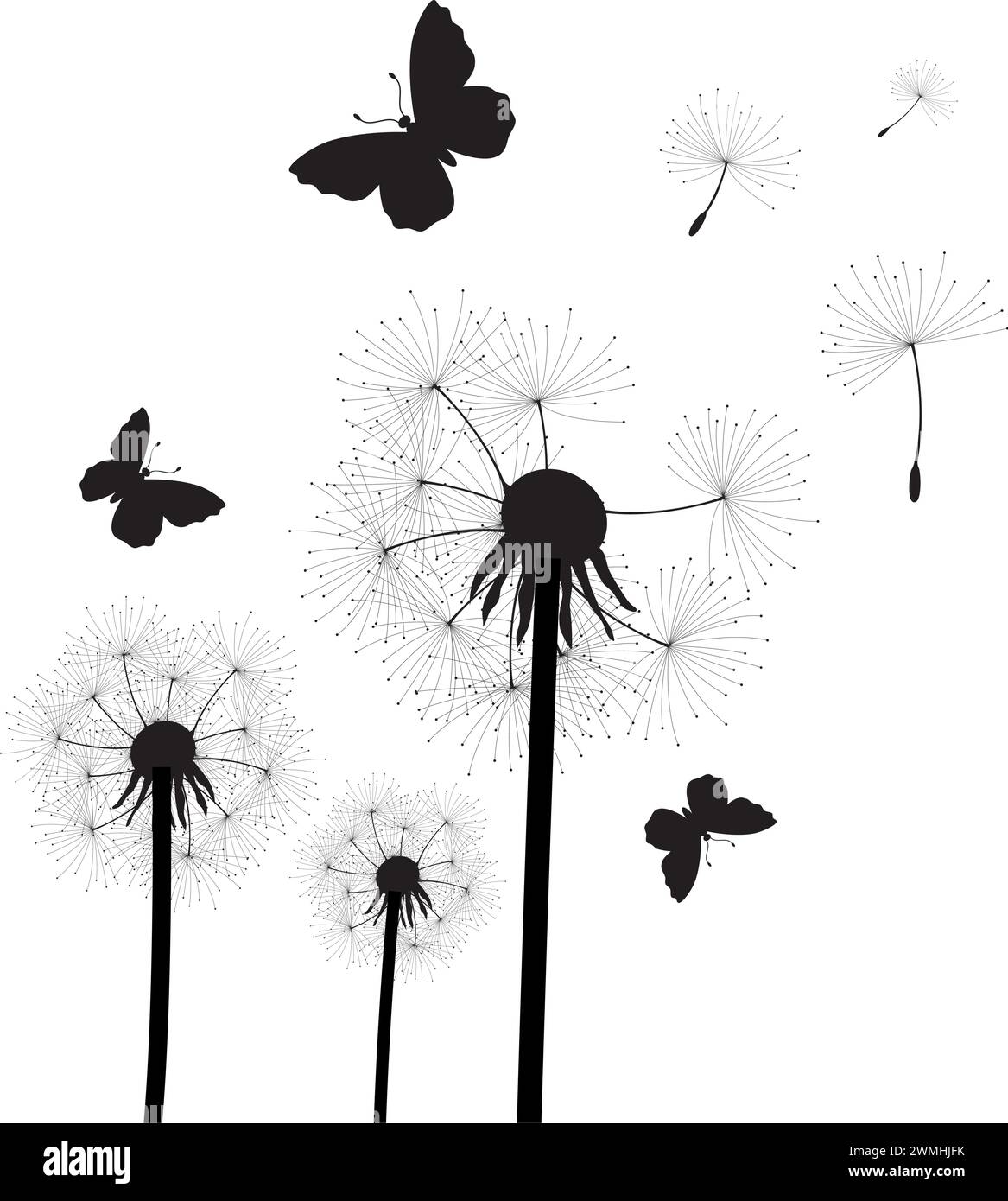 vector illustration of dandelion seeds blown in the wind Stock Vector