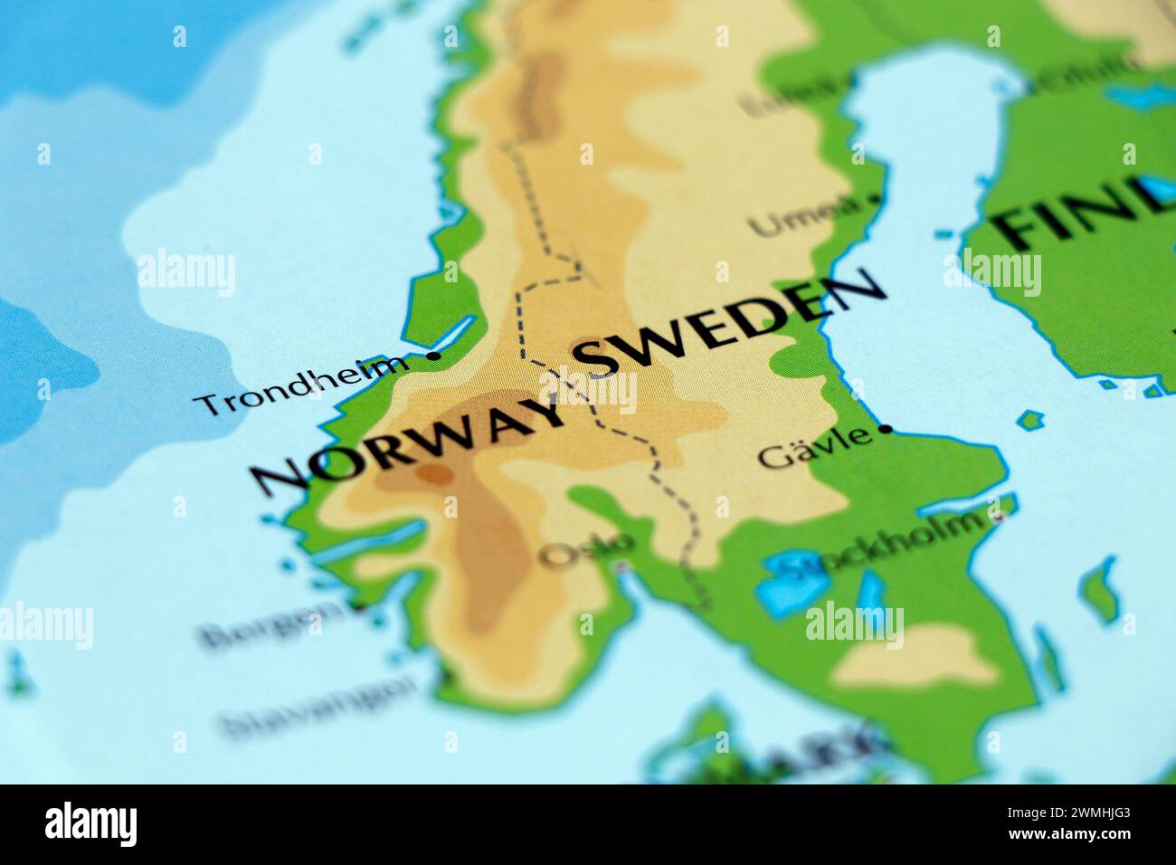 world map of europe, norway and sweden country in close up Stock Photo