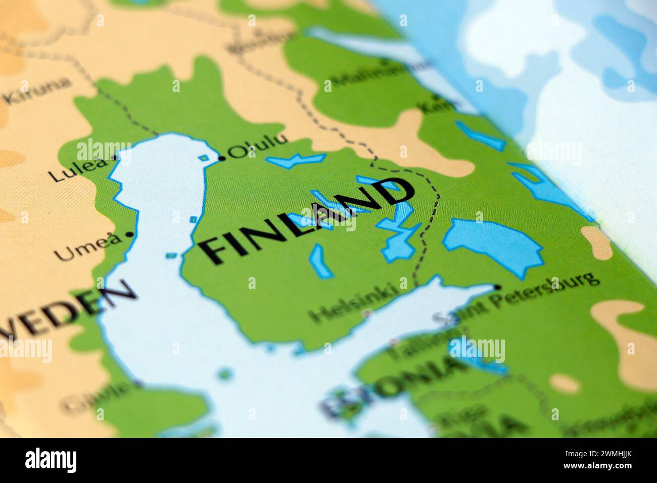world map location of finland country in close up Stock Photo