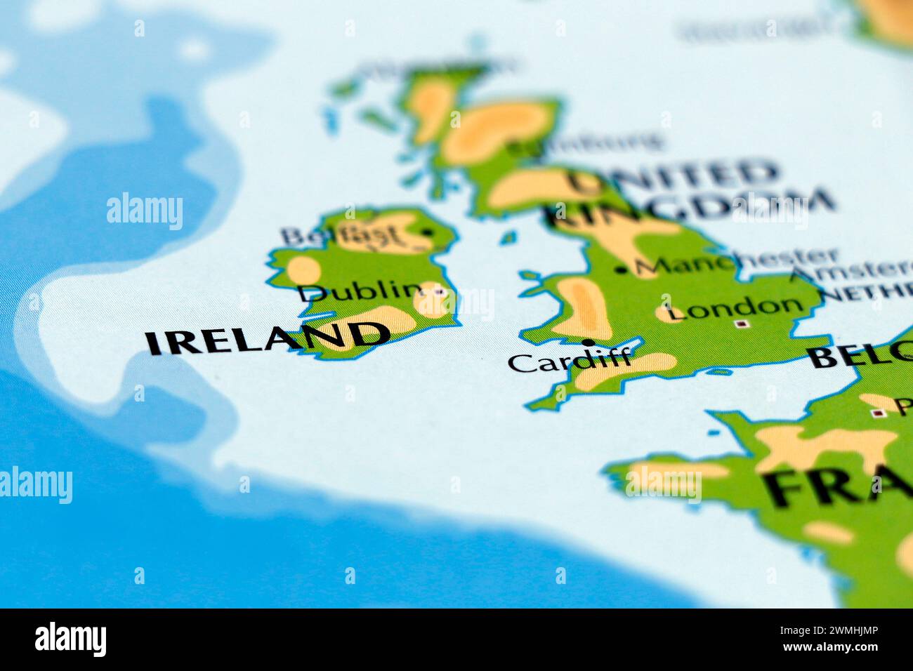 world map of europe, ireland bordering country in close up Stock Photo