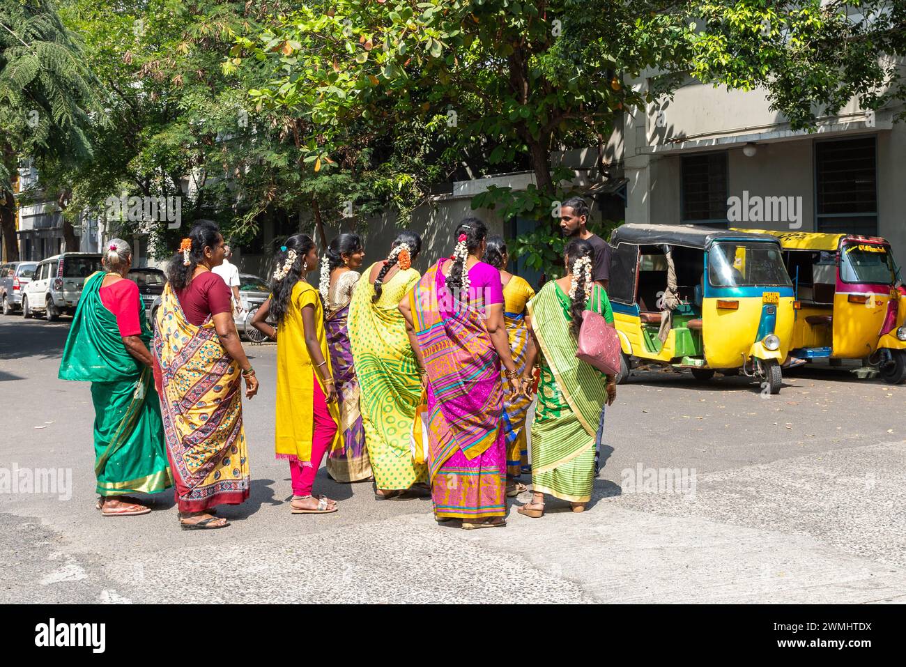 Indian Women in Saris Pondicherry India Stock Photo