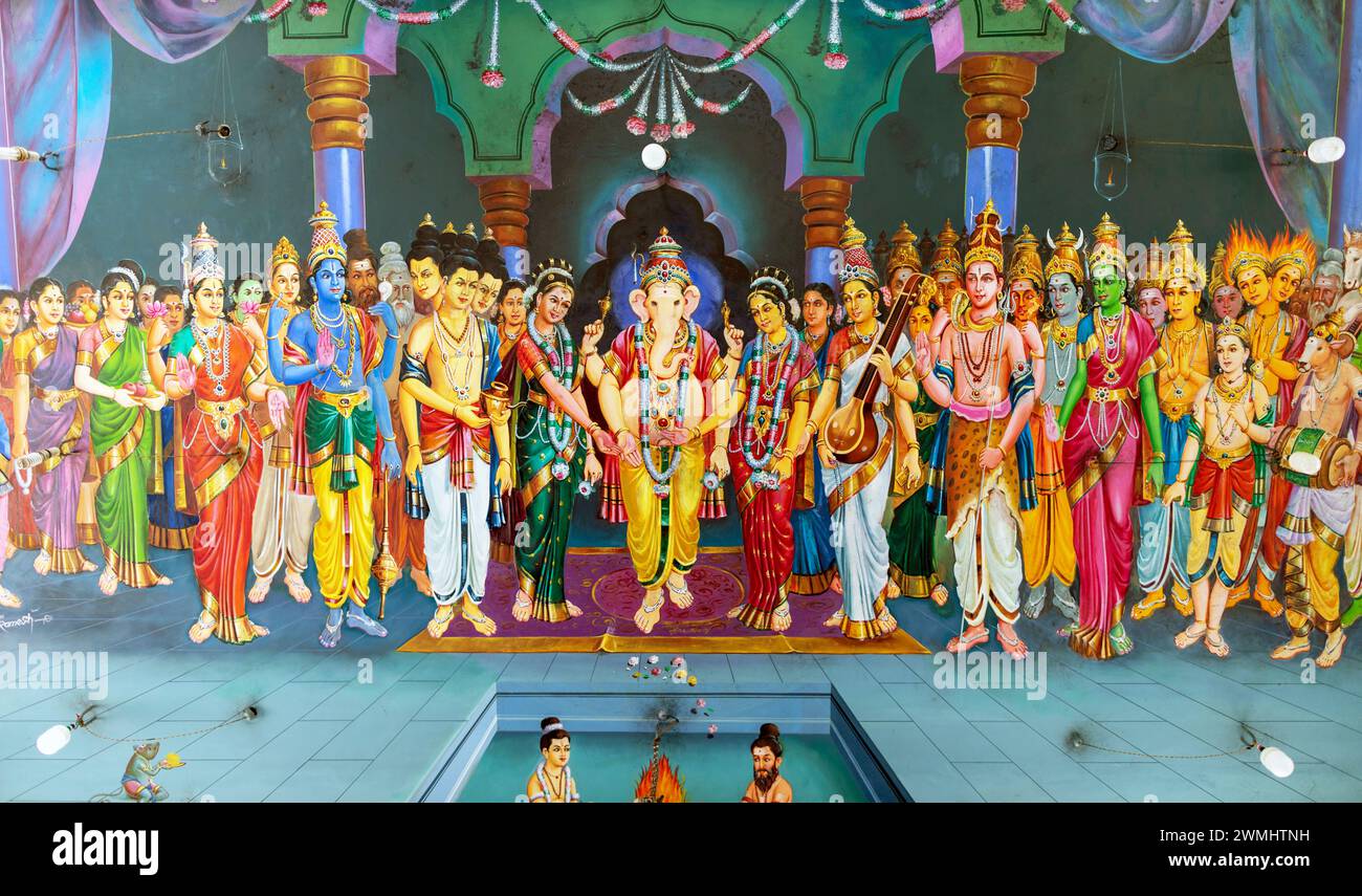 Painting Of Ganesh and his Spiritual Family in The Palace in Mysore India Stock Photo