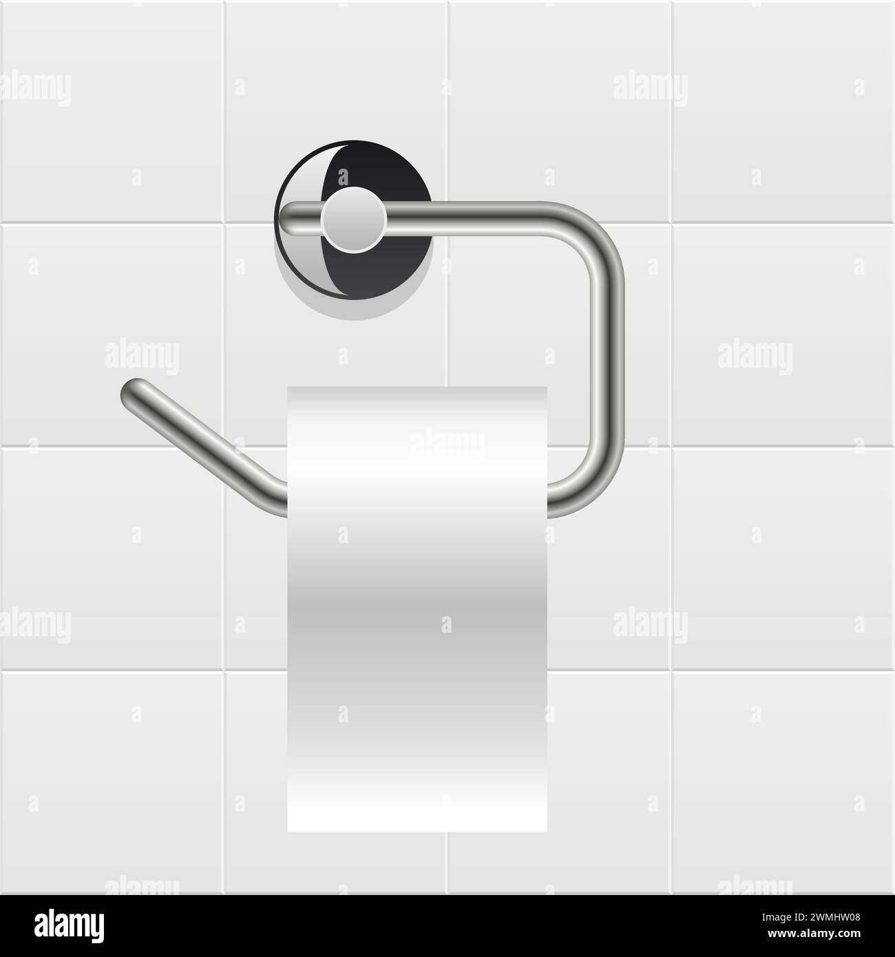 vector white toilet paper roll and metal holder. hygiene icon of clean toilet paper in bathroom Stock Vector