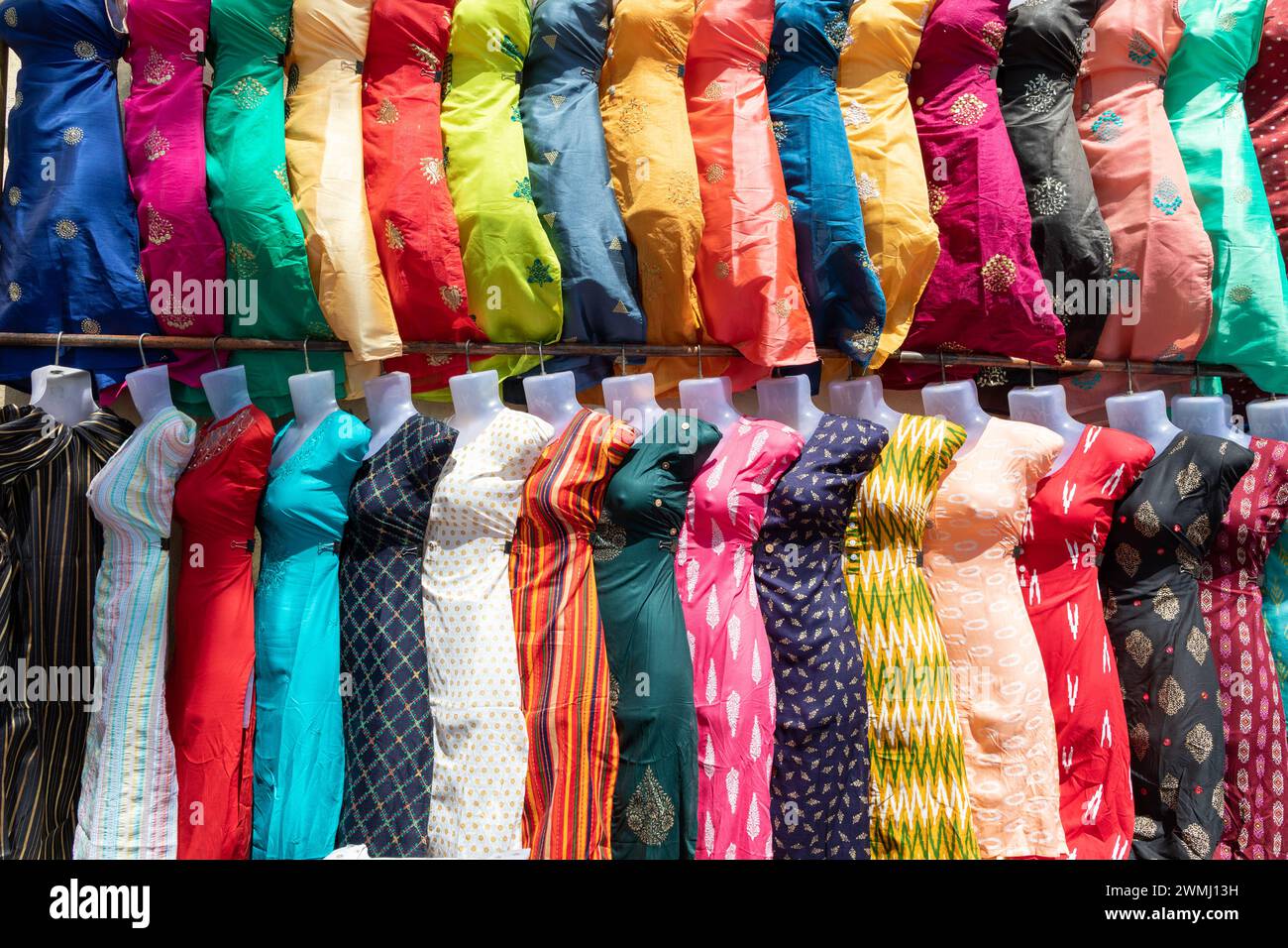 Colorfull Indian Saris on Display in Mysore India Stock Photo