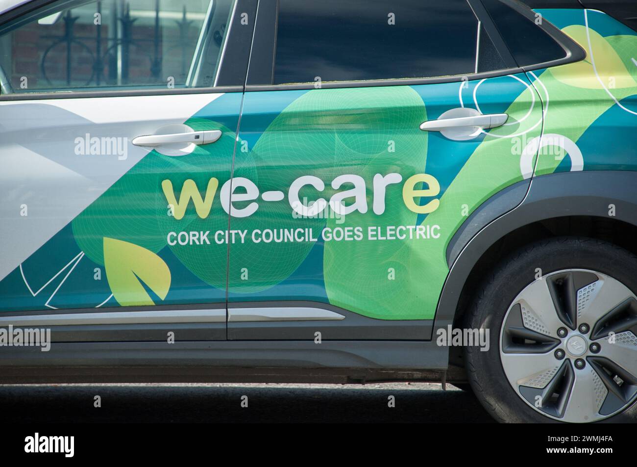 We-Care cars in Cork city, that are eco friendly for enviroment Stock Photo