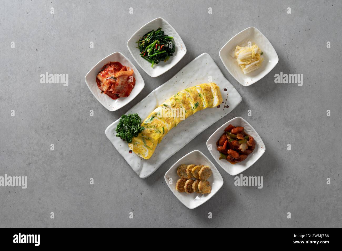 Korean food dish Rolled omelet, grilled fish, grilled mackerel, side