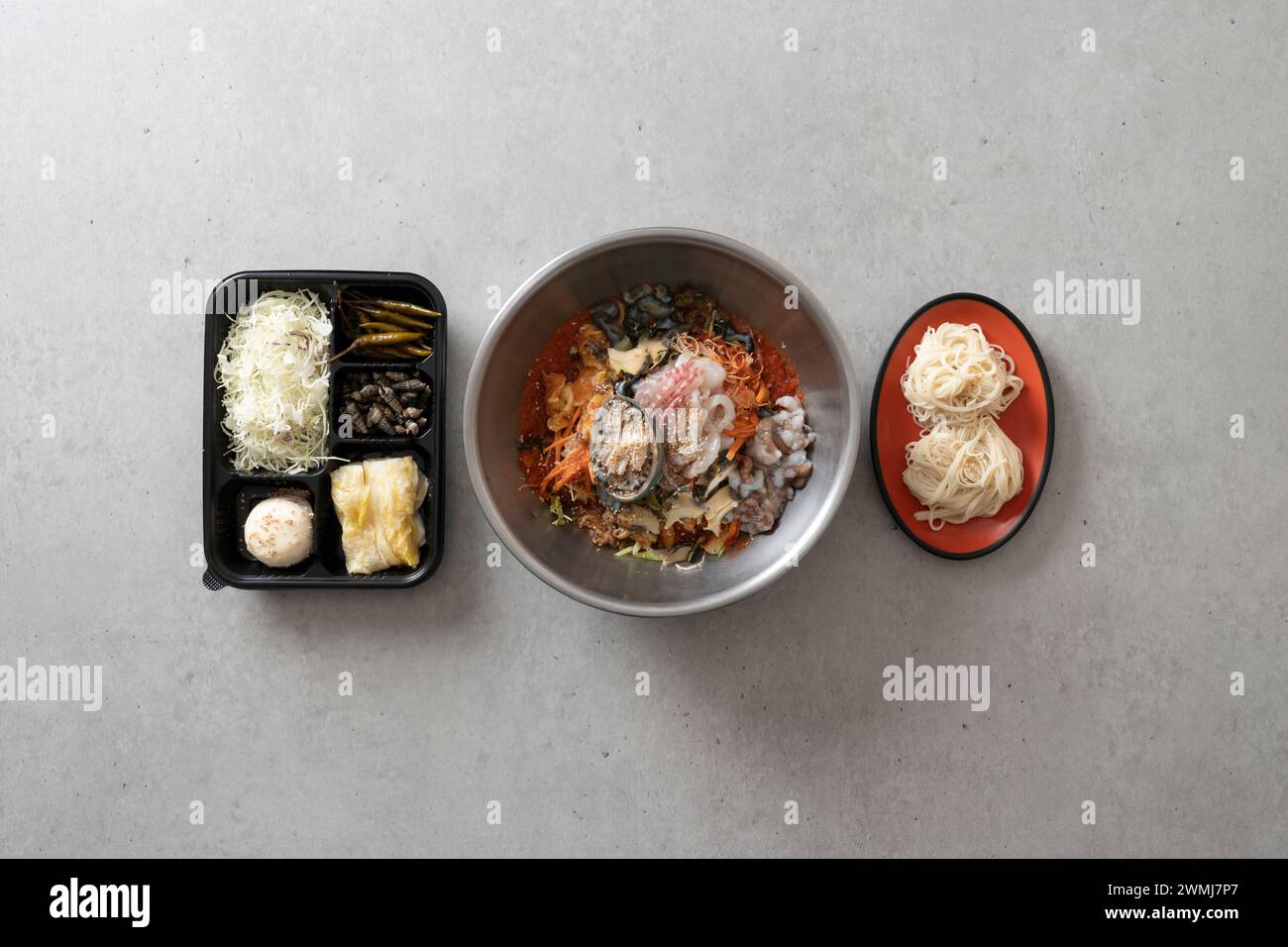 Raw flatfish, raw rockfish, raw beef, raw fish soup, raw fish soup Korean food dish Stock Photo