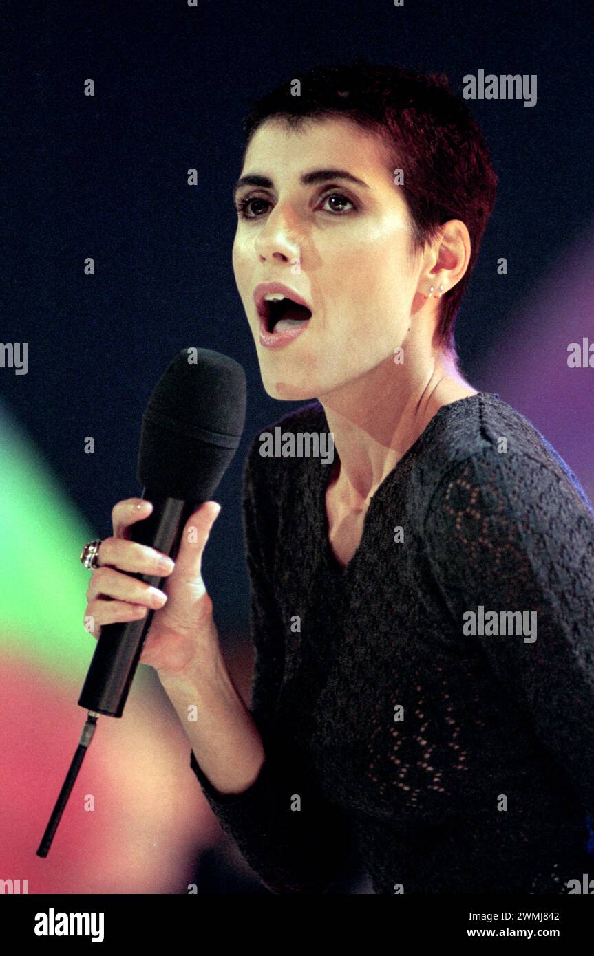 Milan Italy 12/05/1998: Giorgia, Italian singer, during the television show “Super 1998” Stock Photo