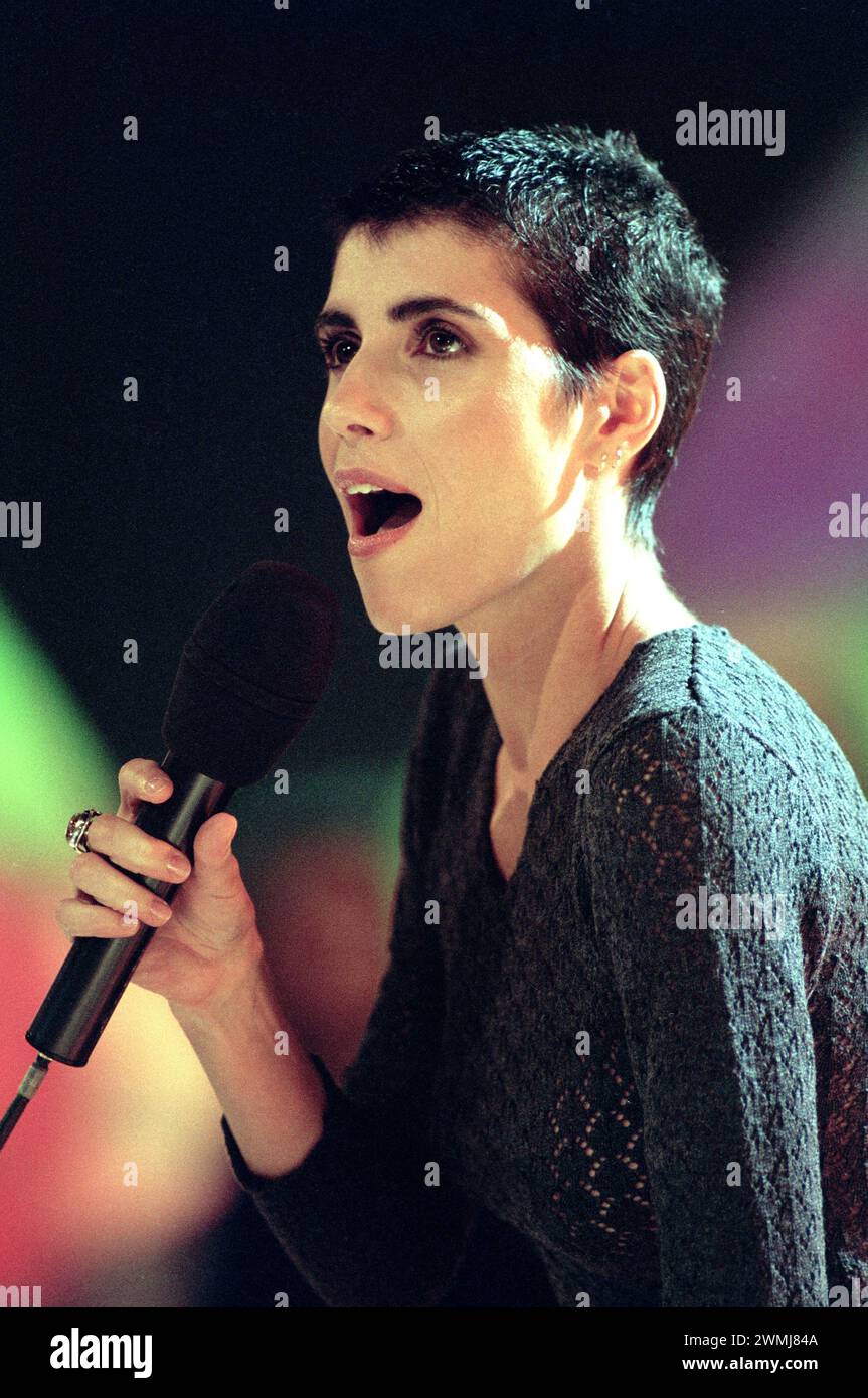 Milan Italy 12/05/1998: Giorgia, Italian singer, during the television show “Super 1998” Stock Photo