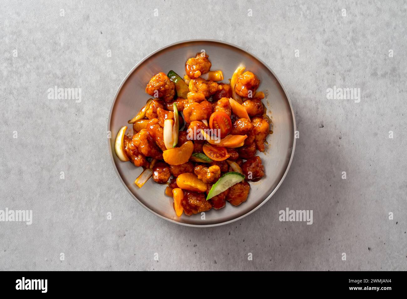 Korean food dish Ketchup tangsuyuk, sweet and sour pork, guobaorou