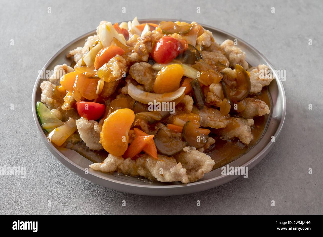Korean food dish Ketchup tangsuyuk, sweet and sour pork, guobaorou