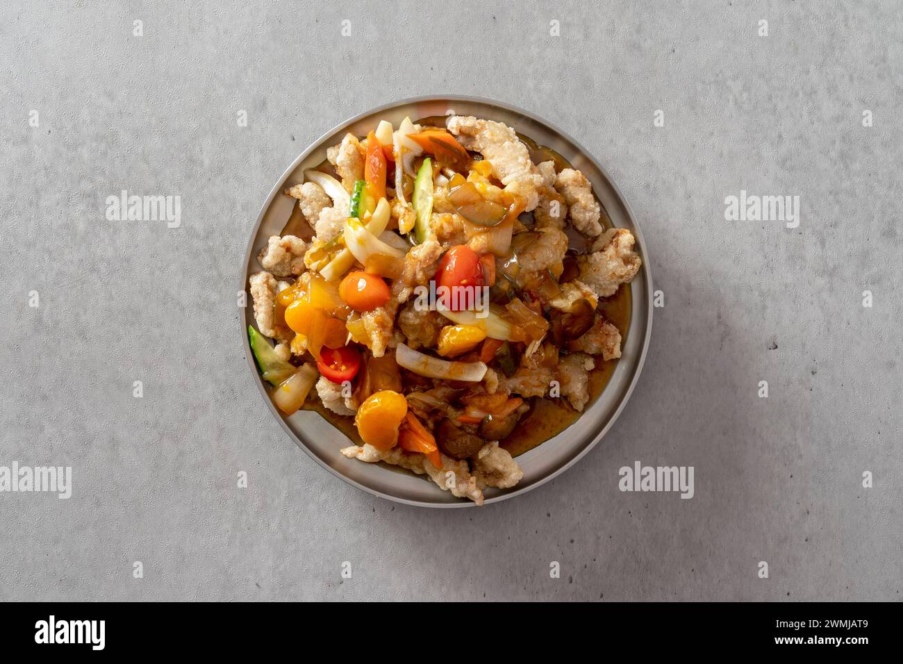 Korean food dish Ketchup tangsuyuk, sweet and sour pork, guobaorou