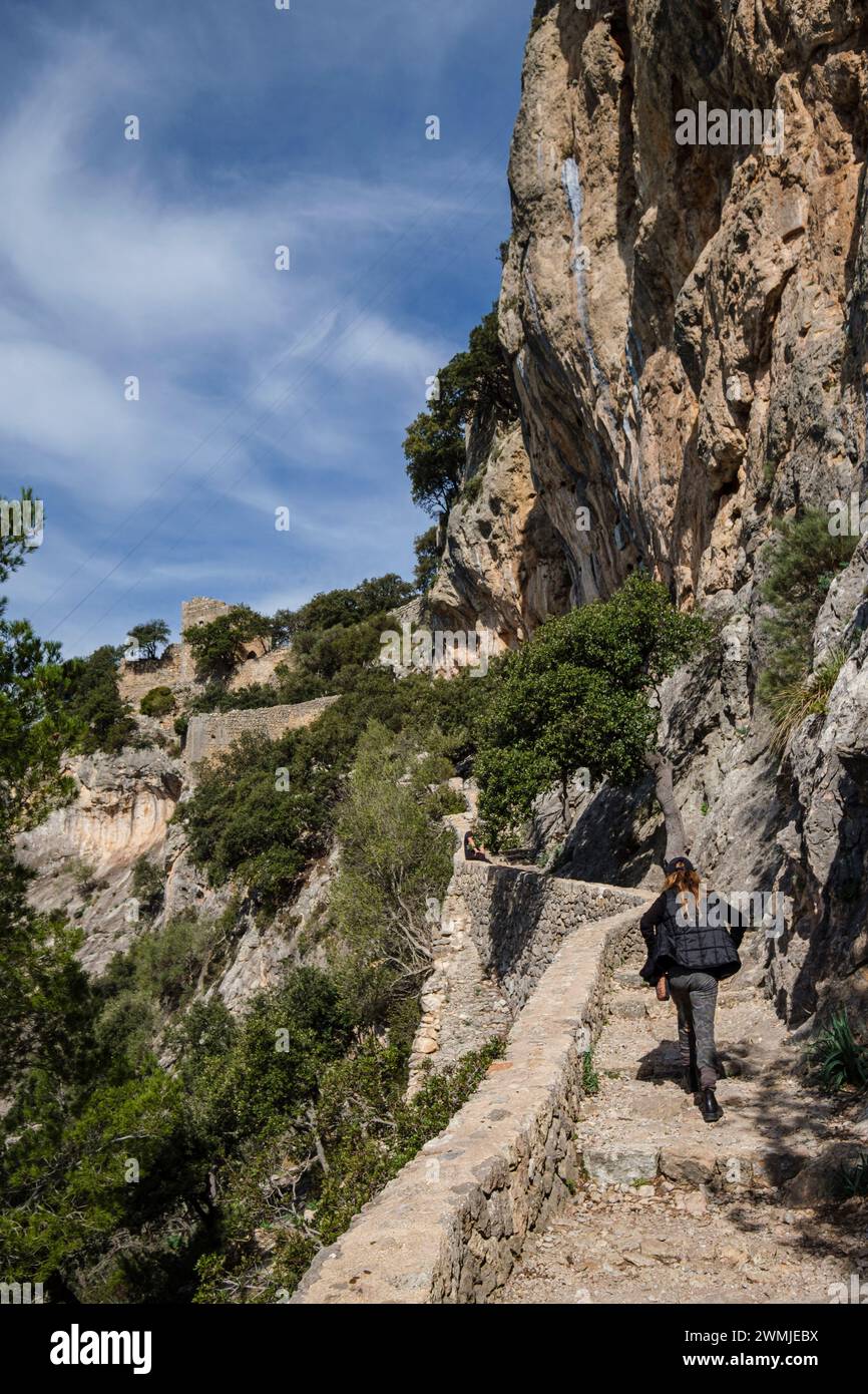 cobbled path to the castle of Alaro, Alaro, Mallorca, Balearic Islands, Spain Stock Photo